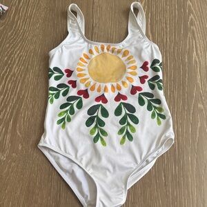 Stella Cove White One-Piece Swimsuit with Sunflower and Leaf Print